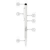 A white metal ball pen with a stylus tip and clip, featuring a sleek design and a logo.