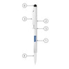 A silver metal ball pen with a stylus tip and a clip, featuring a logo.