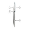 A silver metal ballpoint pen with a claw and twist mechanism, featuring a clip and logo on the side.