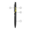 A black metal ballpoint pen with a silver clip and a logo, featuring a claw twist mechanism.