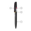 A black metal ballpoint pen with a sleek design and a logo on the side.