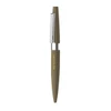 A metal ballpoint pen in olive green with a silver clip and branding.
