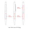 A detailed outline of the BND77S Peri Stylus, featuring a twist mechanism and a pen clip, with zones for printing.