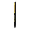 A black and gold metal twist ball pen with a stylus tip and branding.