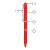 A red metal ballpoint pen with a clip, featuring a twist mechanism and a smooth finish. Includes a branding logo.