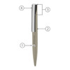A twist metal ball pen with a sleek silver finish and a branding logo on the side.