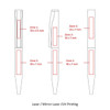A line drawing of a metal ball pen in multiple views, featuring zones for printing and a logo area.