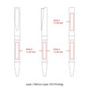 A diagram of a metal ballpoint pen with areas marked for laser printing. Features a sleek design and includes a clip.
