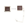 A square foldable desk hook in brown and silver, showcasing its compact and extendable design.