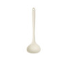 A silicone ladle in a cream colour, featuring a long handle and a round scoop end. It has a small hole for hanging.