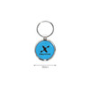 A round blue NFC epoxy tag featuring a metal keyring, displaying a logo and measures 35mm in diameter.