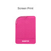 A pink silicone hair straightener pad with a wavy texture and a hanging loop at one end.