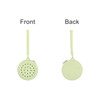 A round silicone pouch in light green, featuring perforations on one side and a smooth back, with a wrist strap.