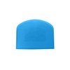 A blue flexible bowl scraper with a textured surface and rounded shape. It features a logo.