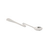 A stainless steel hanging cup spoon with a sleek design and a loop for easy attachment.
