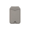 A grey PU magnetic card holder featuring a sleek design and a slot for cards, complete with a mirror on the back.