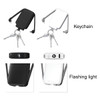 A mini power bank in black and white, featuring a keychain and a built-in flashlight.