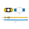 A drink bottle lanyard in yellow and blue, featuring a black and white clip and measuring 75 cm in length.