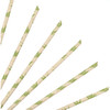A set of straight angled paper straws in cream with green leaf patterns, featuring a logo.