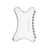 A silver Gua Sha tool featuring a smooth surface and rounded edges, with small beads along one side.