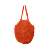 An orange mesh grocery bag with a netted design and two handles. It features an inner compartment.