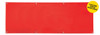 A red single-sided vinyl banner with grommets along the edges and a logo in the top right corner.