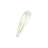 A metallic hair clip in a shiny light colour, featuring a smooth circular end. The clip has a simple design and branding.