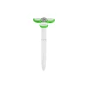 A fidget pen with a white body and green spinner design at the top, featuring a silver detailing.