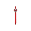 A red PVC pen featuring a clip and a logo at the top. The pen has a smooth, sleek design.