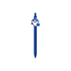 A blue PVC pen featuring a cheerful shark design on the top, with a clip for easy attachment.