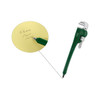 A green pipe wrench-shaped ballpoint pen rests next to a yellow notepad with handwritten notes.