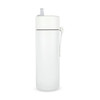 A drink bottle in white with a straw and a carry strap, featuring a simple, sleek design.