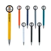 A collection of fidget spin tire-shaped pens in various colours including yellow, orange, blue, grey, black, white, and green.