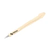 A cream-coloured pen designed to resemble a spine, featuring a logo on the side.