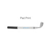 A silver golf pen designed to resemble a golf club, featuring a textured black grip and a logo.