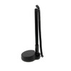 A black fixed signature pen with a coiled cord attached to a round base.