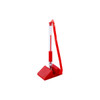 A red fixed signature pen with a coiled connector, mounted on a triangular base.