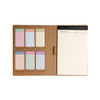 A stationery organiser with coloured tabs for each day and a lined notepad on the right. It has a brown card cover.