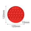 A round red silicone fidget toy featuring raised bubbles in a grid pattern, measuring 120mm in diameter and 15mm thick.
