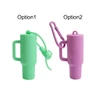 A mint green and a lavender lip balm holder keychain with carabiner clips and handles.
