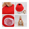 A red decorated bucket hat is displayed, featuring a plush kangaroo alongside the hat with a soft interior.