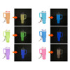 A glow-in-the-dark mini tumbler keyring in orange, green, blue, and purple, featuring a keyring attachment and a logo.