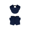 A plush doll racing suit set featuring a navy cap and matching shorts. The set includes a cap with a logo.