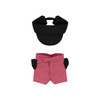 A black visor cap and pink shorts set for a 10cm plush doll, featuring black accents on the shorts.