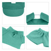 A teal plush doll racing suit set featuring a visor, top, and pants, designed for 15–17cm dolls.