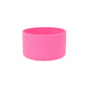 A silicone boot for a tumbler in bright pink, featuring a smooth, cylindrical design and a logo.