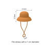 A bucket hat silicone straw cover in orange with dimensions labelled, designed to fit straws with a 1 cm diameter.