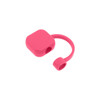 A pink square silicone straw cover with a loop for easy attachment. Features a hole for the straw.