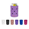 A drink bottle holder in purple with multiple holes, surrounded by holders in black, white, pink, and blue.