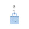 A light blue mini EVA bag keychain with perforated design and a metal clasp.
